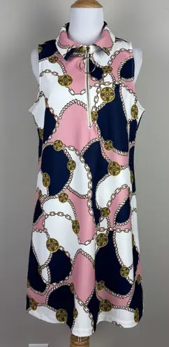 Boston Proper Dress Medium Equestrian Chain Print Short 1/4 Zip Sporty Mod Tunic