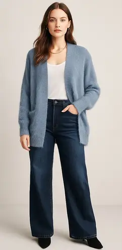 PINCH Fuzzy Knit Open Front Cardigan Sweater – Women's Small/Medium Blue