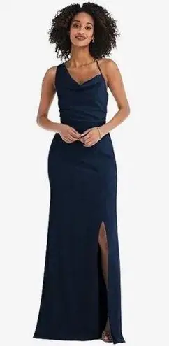 After Six One Shoulder Draped Cowl Neck Maxi Dress Midnight Navy Size 12 NWT