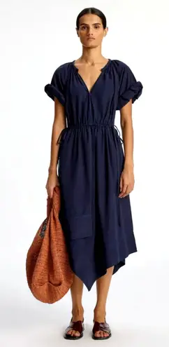 ALC Frank A.L.C. Odin Poplin Midi Asymmetric Cotton Dress Maritime Navy Blue Size 8 NWT