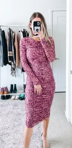 Michael Costello x Revolve Marble Ruched Shirred Long Sleeve Cocktail Dress