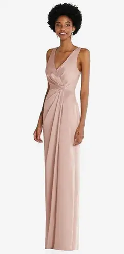 After Six Sleeveless Satin Faux Wrap Gown in Toasted Sugar, Size 18