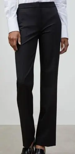 Lafayette 148 Black Virgin Wool & Stretch Wide Leg Menswear Pants Size 12 Hemmed