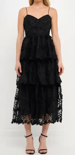 Endless Rose  Crochet Layered Midi Dress Size XS in All‎ Black NEW Floral Lace - Image 1