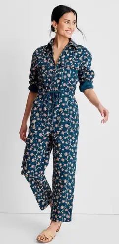 Future Collective Jenny Lopez Floral Utility Boiler Jumpsuit Teal Size 8 Green Size M