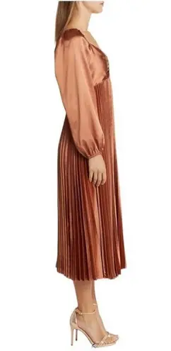 ZOE AND CLAIRE Long Sleeve Pleated Midi Dress in Sienna Size M