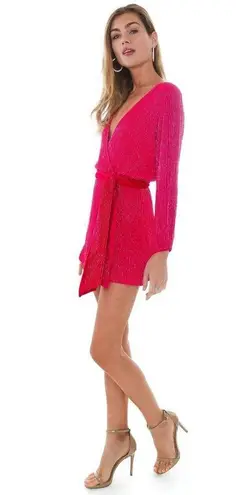 Karina Grimaldi Garda Beaded Mini Dress Hot Pink Womens Size XS