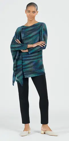 Clara Sun Woo Poncho Sleeve Sweater Tunic Size XL Peacock Stripe Lightweight Blue