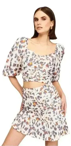 Nocturne Floral Ruched Puff Sleeve Crop Top White Multicolor XS 34