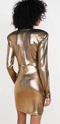 Rotate Birger Christensen NWT Minnie Metallic Gold Lame Mini Dress Ruched Liquid