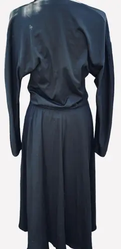 Vintage 70s 80s Gisele Black Long Sleeve Poleyester Dress Disco A Line Skirt M Size M