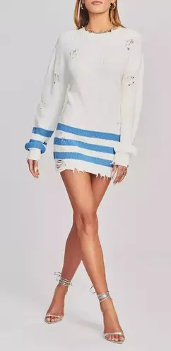 Ser.o.ya Distressed Striped Sweater White Blue Striped Oversized Knit Size M Size M