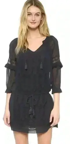 Ulla Johnson Ulla Jonson Frances Mini Dress in Midnight Blue Tassel Embroidered Silk Size 8