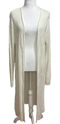Full Crochet Knit Duster Cardigan Sweater XL Cream Boho Coastal Grandma Cottage