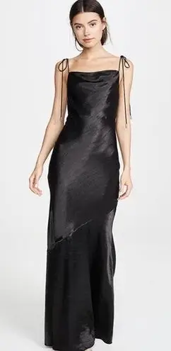 Rebecca Vallance Women's Henri Black Flared Herm Shoulder Ties Maxi Dress Size 8