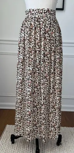 Vintage 90s MJ Carroll Floral Chiffon Prairie Skirt 1X. XL Brown