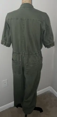 Democracy Olive Green Stretch Cotton Twill Jumpsuit