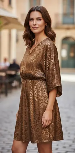 Bronze Animal Print Slip On Dress Small Brown