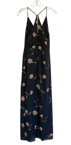 Lush Clothing LUSH Floral Surplice Maxi Dress Side Slit Open Back Deep V Neck Navy S