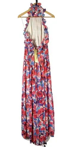 PATBO Violet Floral Flutter Halter Style Maxi Dress Size US 8 Cherry