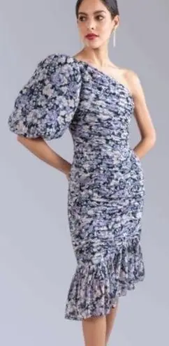 Shoshanna Midnight Mazie Puff One-Shoulder Dress Floral Print Size 0 Cocktail