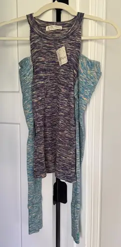 We The Free NWT Free People Cold Shoulder Ribbed Sweater Top Heather Blue space dye