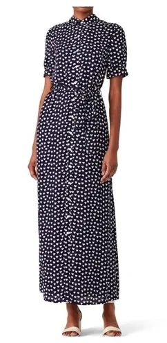 Draper James  Navy Blue Heart Print Button Down Maxi Dress Size 8