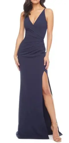 Dress the Population Women's Jordan Ruched Side Slit Gown navy blue size XS NWT