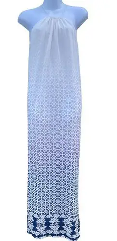 Tangerine White and Blue Floral ombré halter top maxi dress