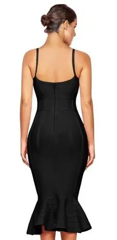 Maketina Women's Mermaid Spaghetti Strap Bodycon Midi Cocktail Bandage Dress Black Size M