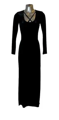 Diosa Women’s Black Backless Velvet Floor Length Dress with Slits Size Small