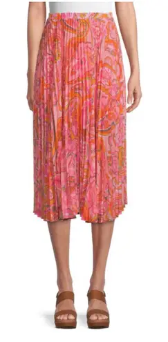 Delfi Collective Lilah Midi Skirt Size Medium Pink Paisley Pleated Boho Y2K