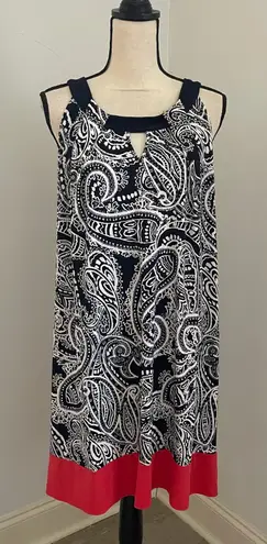 EnFocus Paisley Sleeveless Dress Size 16W Red Black Pleated Artsy Eclectic Blue