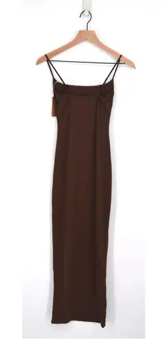 SKIMS NEW  Fits Everybody Bodycon Midi Slip Dress in Chocolate Brown Size Small