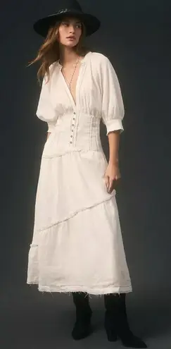 Anthropologie  Ethereal Bohemian V-Neck Corset Midi Shirt Dress in White Size XL