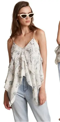 Chelsea And Walker Shirt Women 8 Ivory Floral Silk Blend Asymmetric Becky Cami Green