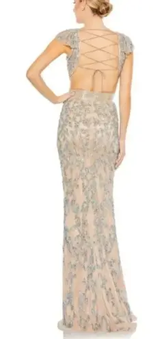 Mac Duggal Dress Beaded Cut Out Lace Up Back Sequin Gown Size 8 NWT