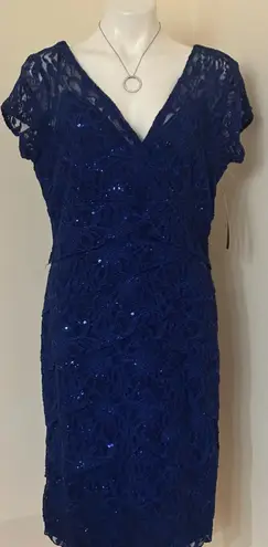 Scarlett MWT Royal BlueTiered Sequence Lace V Neck Front & Back Midi Dress Sz 14