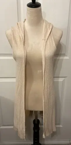 Vocal NWT Women's Cream Waffle Knit Hoodie Vest with Lace Up Back Details, S