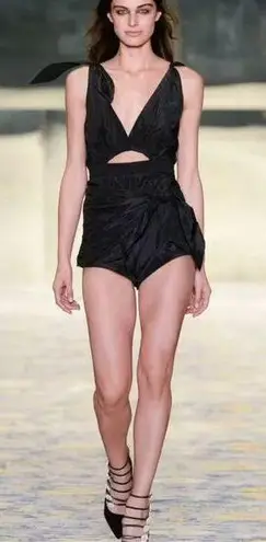 Alice McCALL Bon Bon Bow Cutout Playsuit Romper Black Satin Shoulder Ties sz. 2