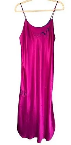 80s VTGMs. B Pink Satin Maxi Slip Dress Floral Applique Lingerie Nightgown S/M Size undefined