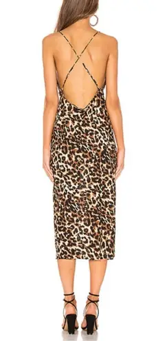 Endless Summer Harper Slip Dress Midi Leopard Open Back Slit Semi