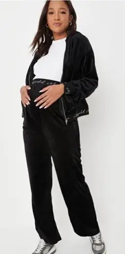 Missguided Mama lounge Velour Wide Leg Black Pants US Size 14 Large maternity