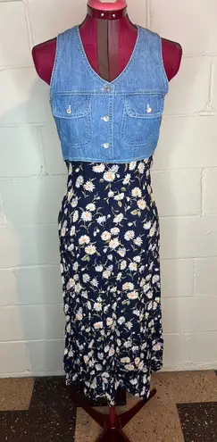 dress denim floral skirt blue white yellow y2k Size 4