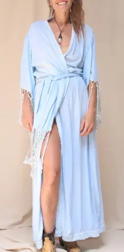 Jen's Pirate Booty JENS PIRATE BOOTY Rio Phoenix Fringe Kimono Light Blue Sz C (M/6)