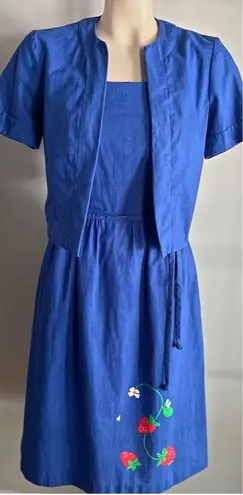 Vintage Malia Strawberry Dress & Bolero Set Blue Cottagecore Retro Pinup