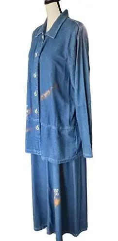 Vintage denim hand painted jumper maxi dress and Jacket size L Size L