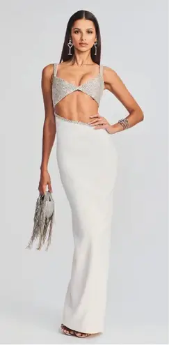 retrofete Fernanda Embellished Asymmetric Maxi Dress White/Silver Womens Size Sm White