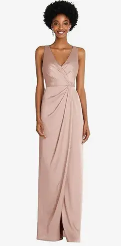 After Six Sleeveless Satin Faux Wrap Gown in Toasted Sugar, Size 18