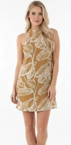 Blooming Jelly medium gold tropical print dress